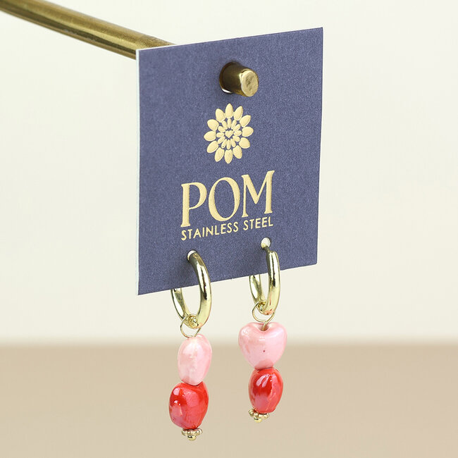 14k gold plated stainless steel Earrings Hoop Heart double pink