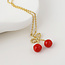 POM Gold plated Necklace Sakura Enamel Bow and Cherry