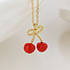 Gold plated Necklace Sakura Enamel Bow and Cherry