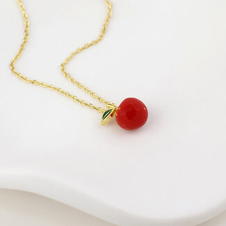 POM Gold plated Necklace Enamel Pip Apple