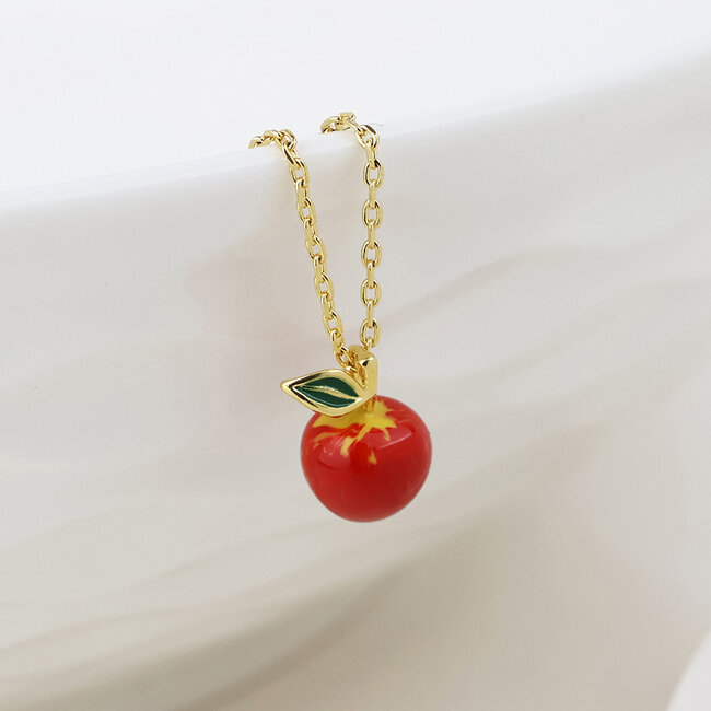 Gold plated Necklace Enamel Pip Apple