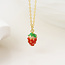 POM Gold plated Necklace Enamel Fraise Strawberry