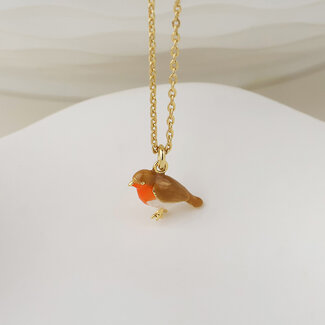 POM Gold plated Necklace Enamel Robin