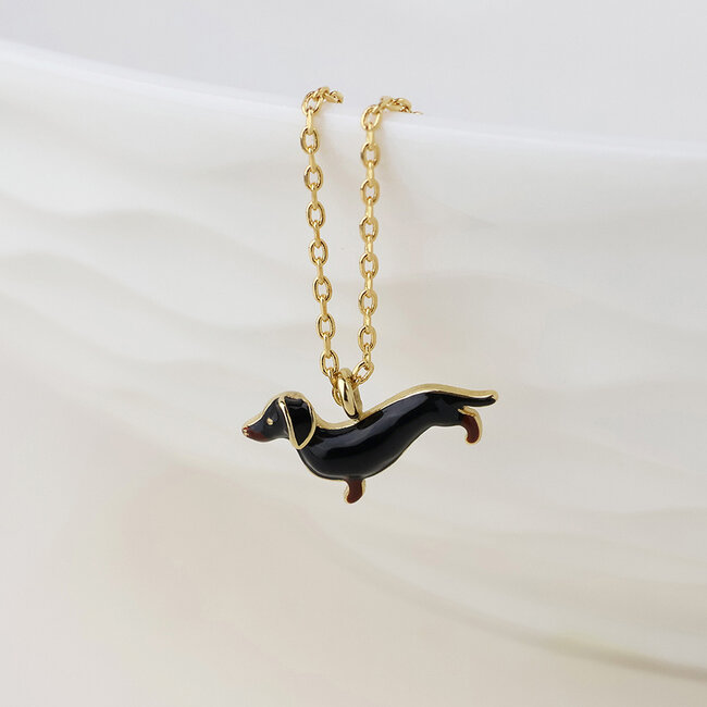 Gold plated Necklace Enamel Gretchen Dachshund