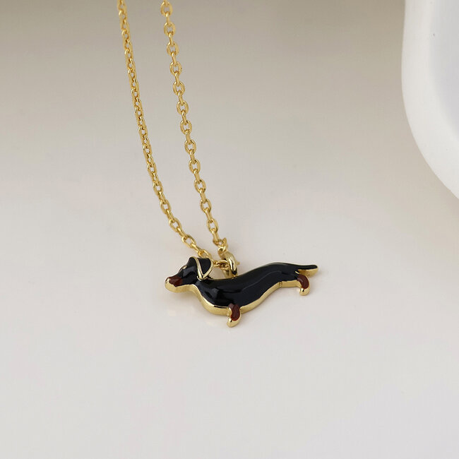 Gold plated Necklace Enamel Gretchen Dachshund