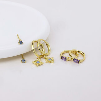 POM Gold plated Earring Set of 3 Crystals blue and purple