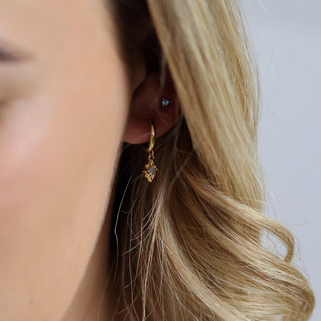 Gold plated Earring Set of 3 Crystals blue and purple