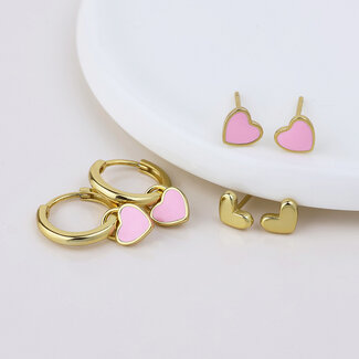 POM Gold plated Earring Set of 3 Valentina Triple Heart pink