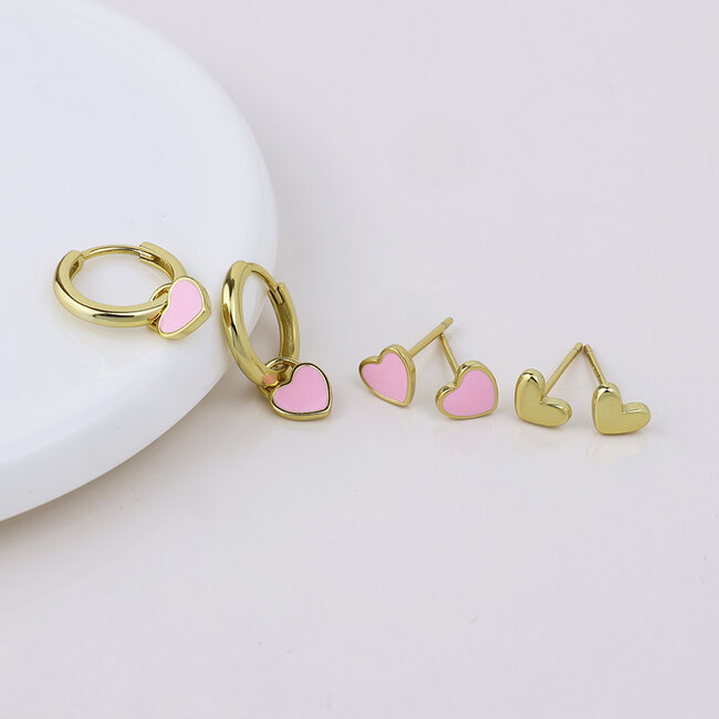 Gold plated Earring Set of 3 Valentina Triple Heart pink