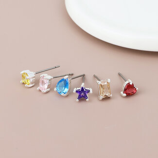 POM Silver plated Stud Set Crystal colourful