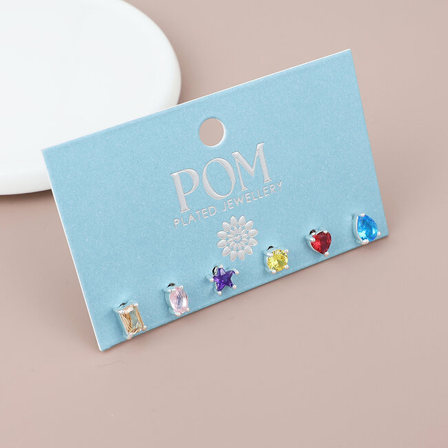 Silver plated Stud Set Crystal colourful