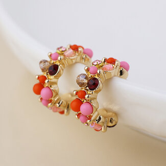 POM Gold plated Earrings Hoop Clara Cluster pink and red