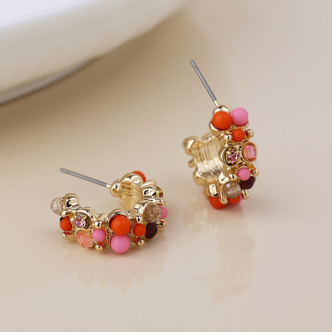 Gold plated Earrings Hoop Clara Cluster pink and red