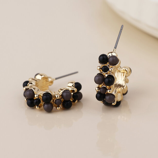 Gold plated Earrings Hoop Clara Cluster black
