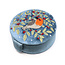 Jewellery Box round Velvet Embroidered Robin & Holly blue