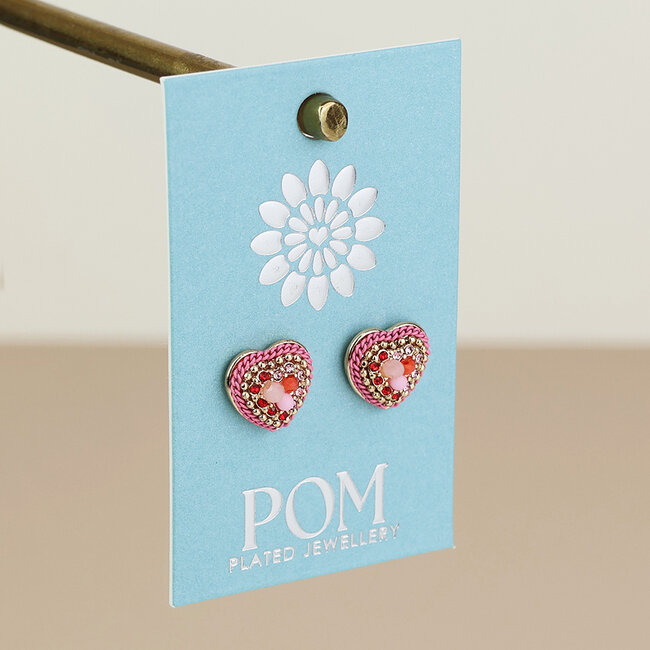Gold plated Studs Clara Heart pink and red