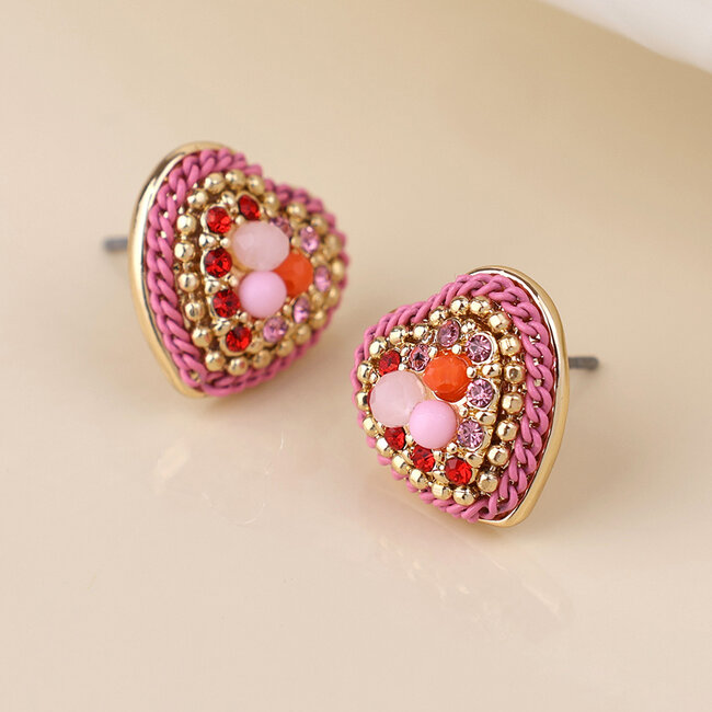 Gold plated Studs Clara Heart pink and red