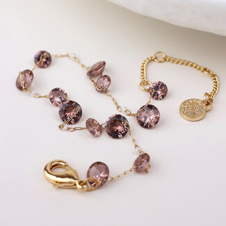 POM Gold plated Bracelet Lyra with rose crystal and pearls