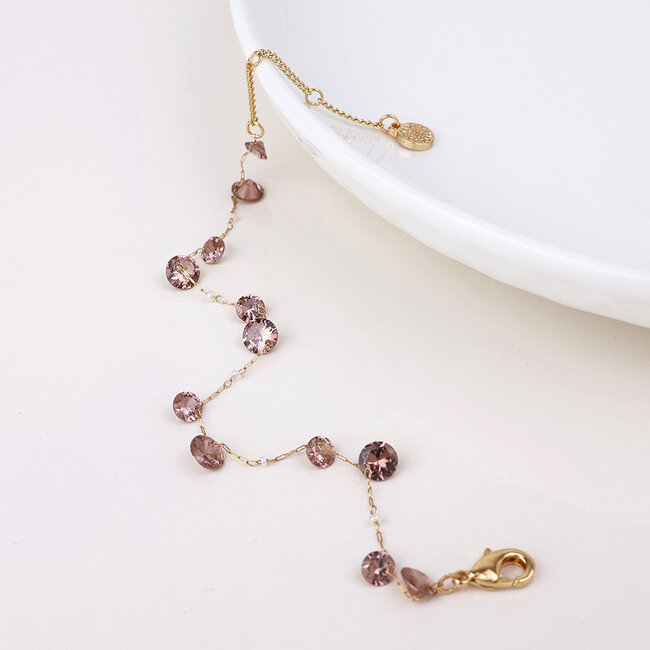 Gold plated Bracelet Lyra with rose crystal and pearls