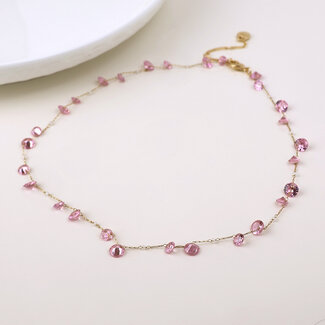 POM Gold plated Necklace Lyra rose crystals and pearls