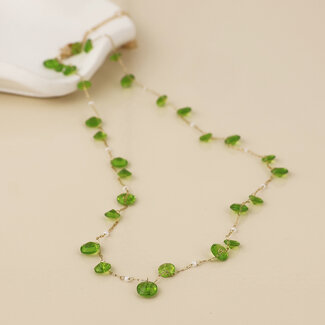 POM Gold plated Necklace Lyra green crystals and pearls
