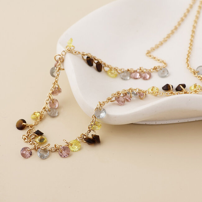 Gold plated Necklace Autumn mixed Chrystals