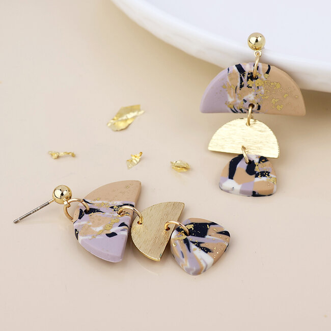 Gold plated Earrings Muse Terrazzo Triple Half Moon