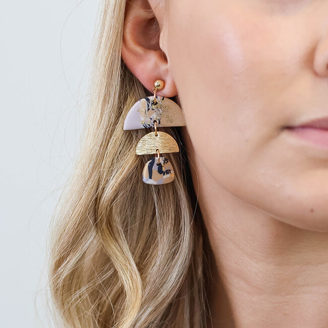 Gold plated Earrings Muse Terrazzo Triple Half Moon