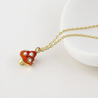 POM Gold plated Necklace Enamel Toadstool