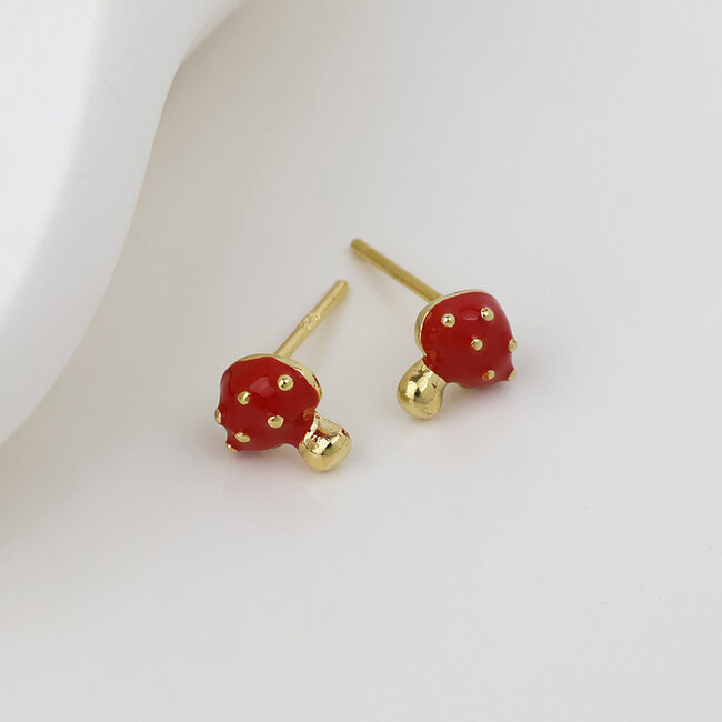 Gold plated Stud Earrings Enamel Toadstool