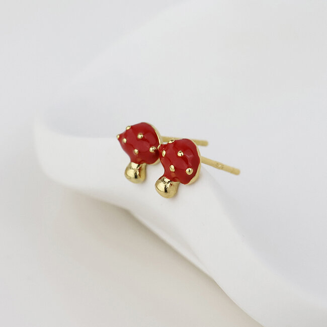 Gold plated Stud Earrings Enamel Toadstool