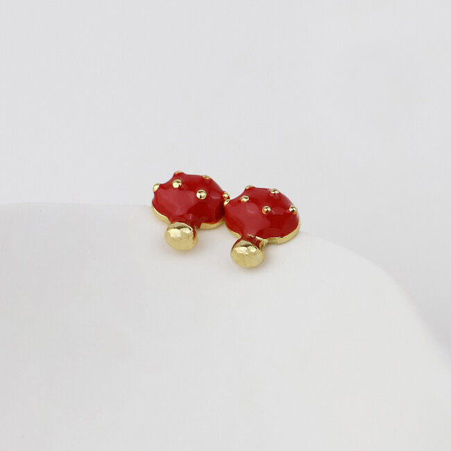 Gold plated Stud Earrings Enamel Toadstool