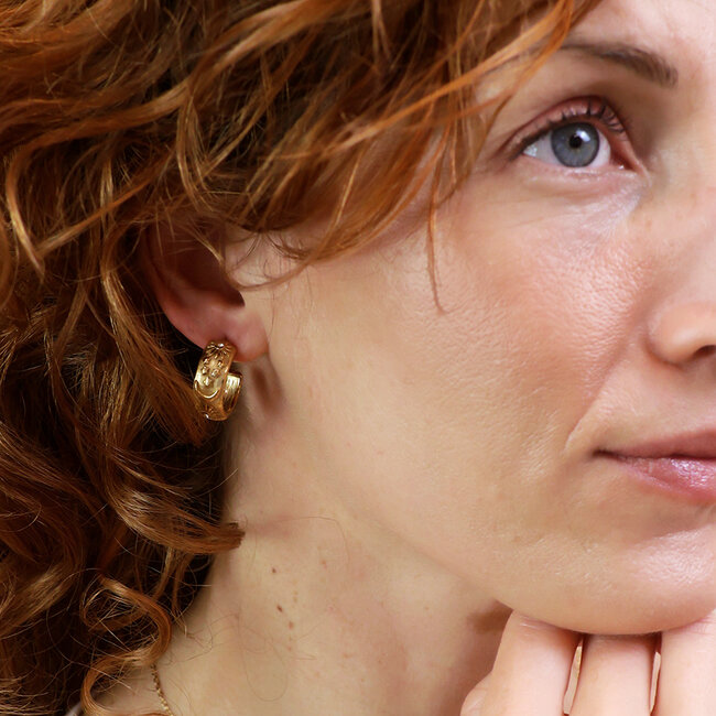 14k Gold plated Earrings Hoop Moon, Star and Sun