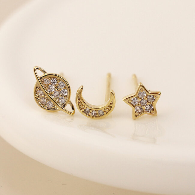 Gold plated Stud Set of 3 Crystal Celestial