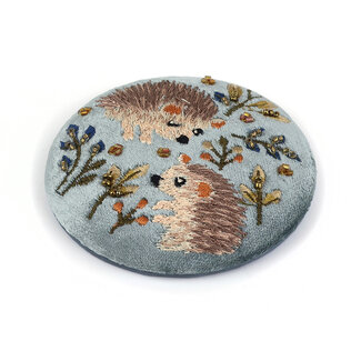 POM Compact Mirror Velvet Embroidered Hedgehog blue/grey