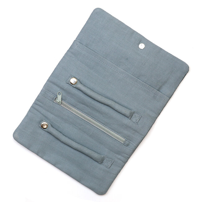 Jewellery Roll Velvet Embroidered Hedgehogs blue/grey