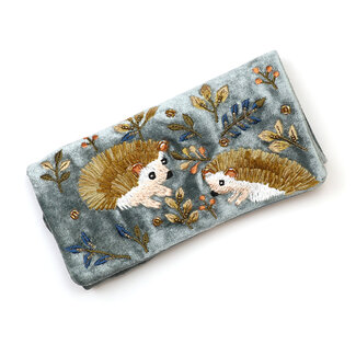 POM Jewellery Roll Velvet Embroidered Hedgehogs blue/grey