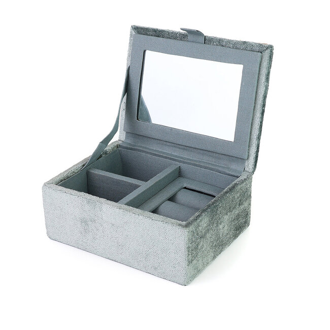 Jewellery Box small Velvet Embroidered Hedgehogs blue/grey