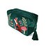 Wash Bag Velvet Embroidered Festive Fox deep green