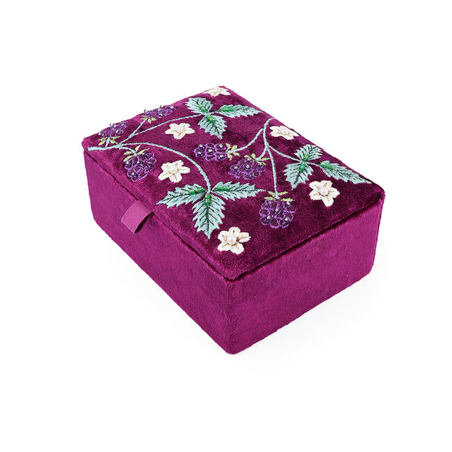 Jewellery Box small Velvet Embroidered Bramble plum