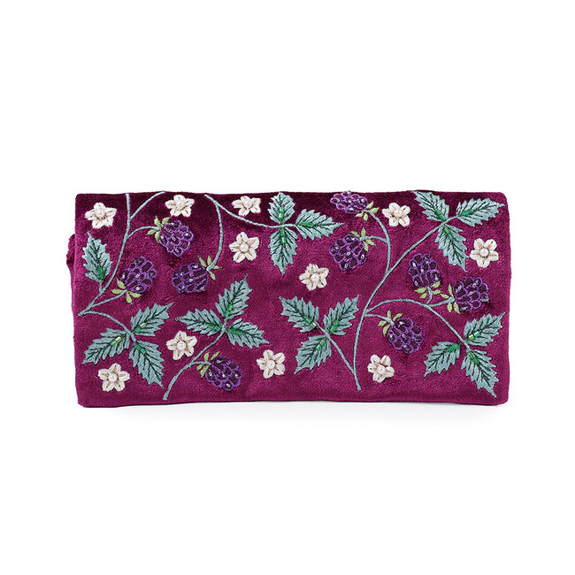 Jewellery Roll Velvet Embroidered Bramble plum