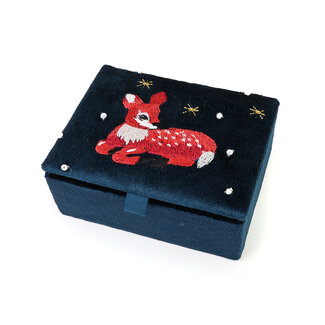 POM Jewellery Box small Velvet Embroidered Forest Fawn navy blue