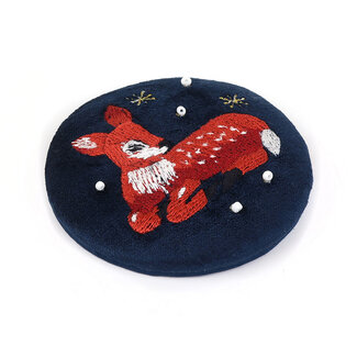 POM Compact Mirror Velvet Embroidered Forest Fawn navy blue