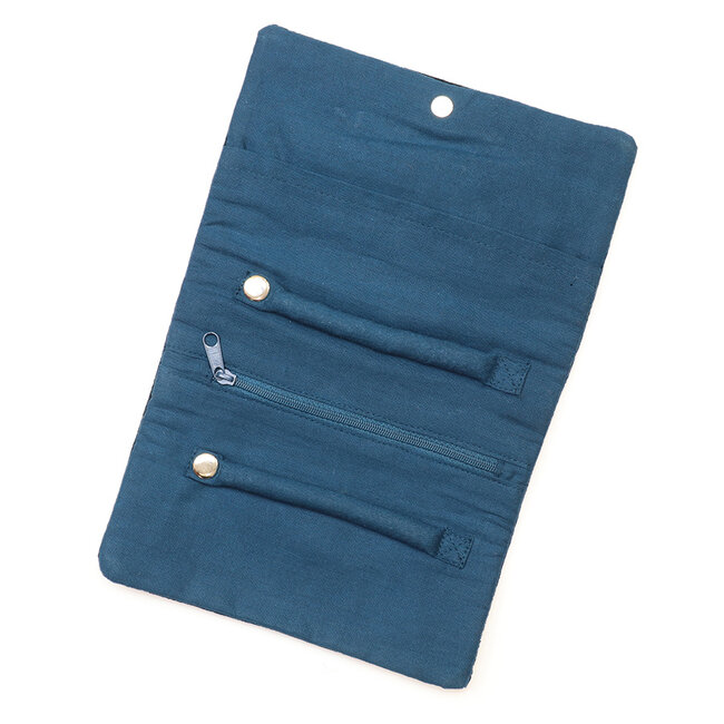 Jewellery Roll Velvet Embroidered Forest Fawn navy blue