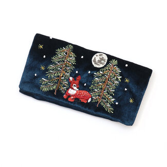 POM Jewellery Roll Velvet Embroidered Forest Fawn navy blue