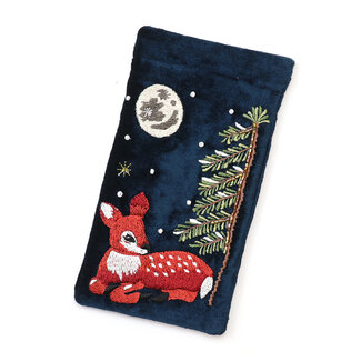 POM Glasses Case Velvet Embroidered Forest Fawn navy blue