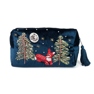 POM Wash Bag Velvet Embroidered Forest fawn navy blue