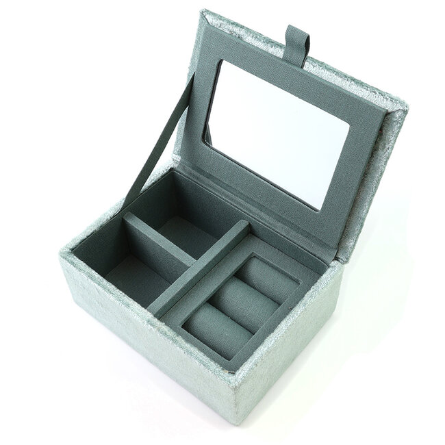 Jewellery Box small Velvet Embroidered Meadow & Cow grey/green