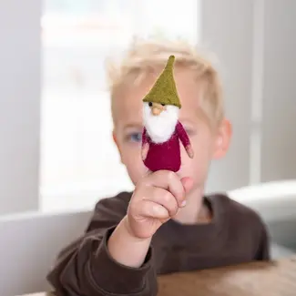 Sjaal met Verhaal Fingerpuppen Kabouter burgundy