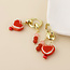 14k Gold plated Earrings Hoop Amour Red Heart & Bead
